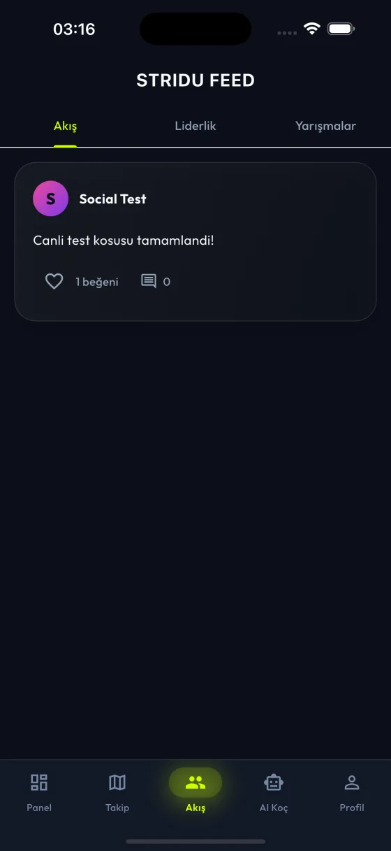 Social feed showing an activity post with likes and comments, plus leaderboard and challenge tabs.